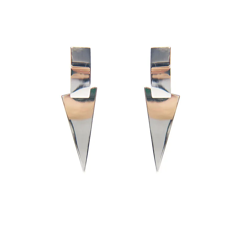 3D Pyramid Rose Gold Sterling Silver Earrings