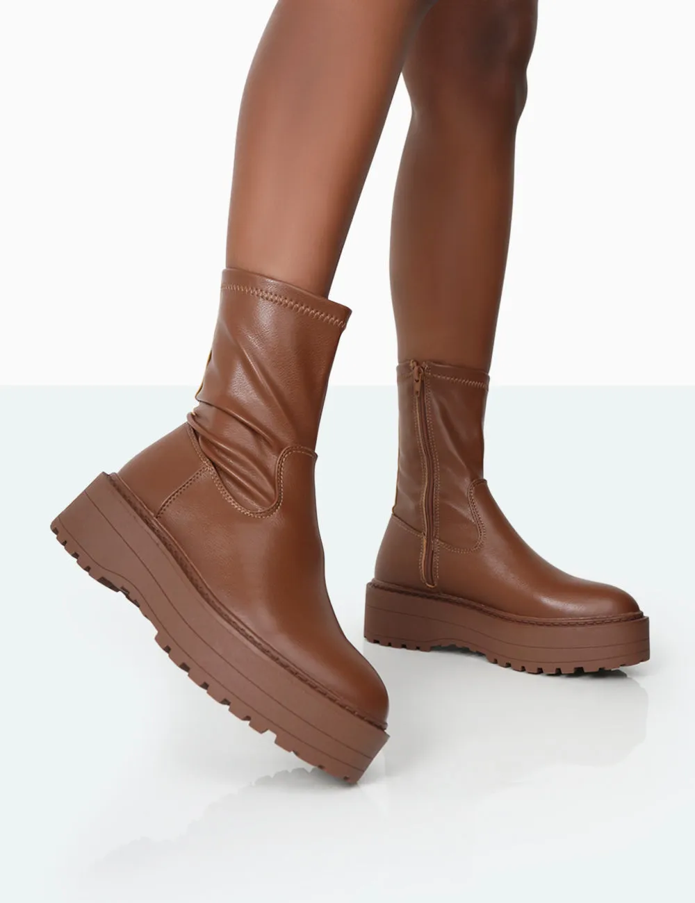 Auden Mocha PU Chunky Sole Ankle Boots