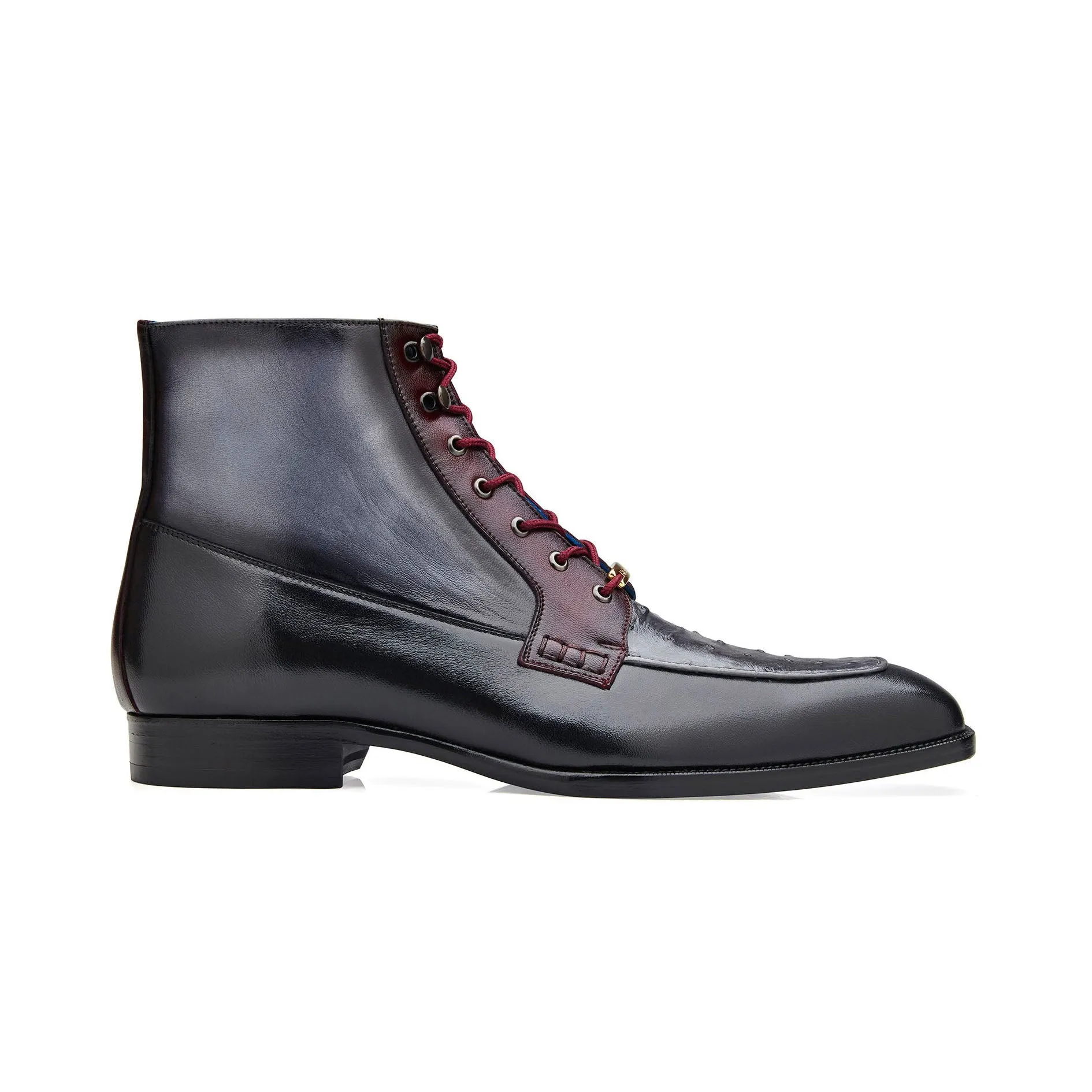 Belvedere Greco in Black / Gray / Burgundy Ostrich and Leather Boots