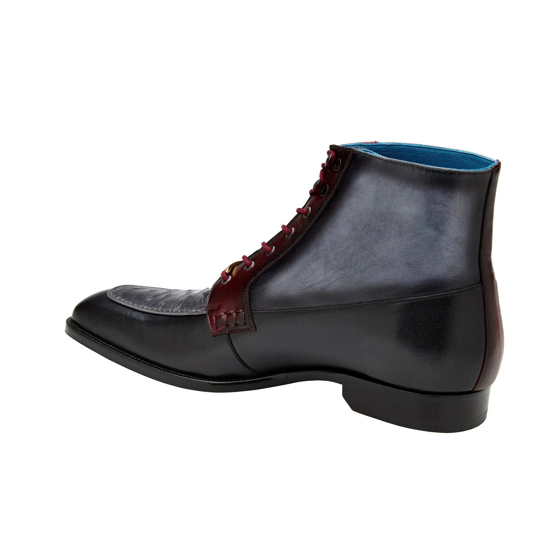 Belvedere Greco in Black / Gray / Burgundy Ostrich and Leather Boots