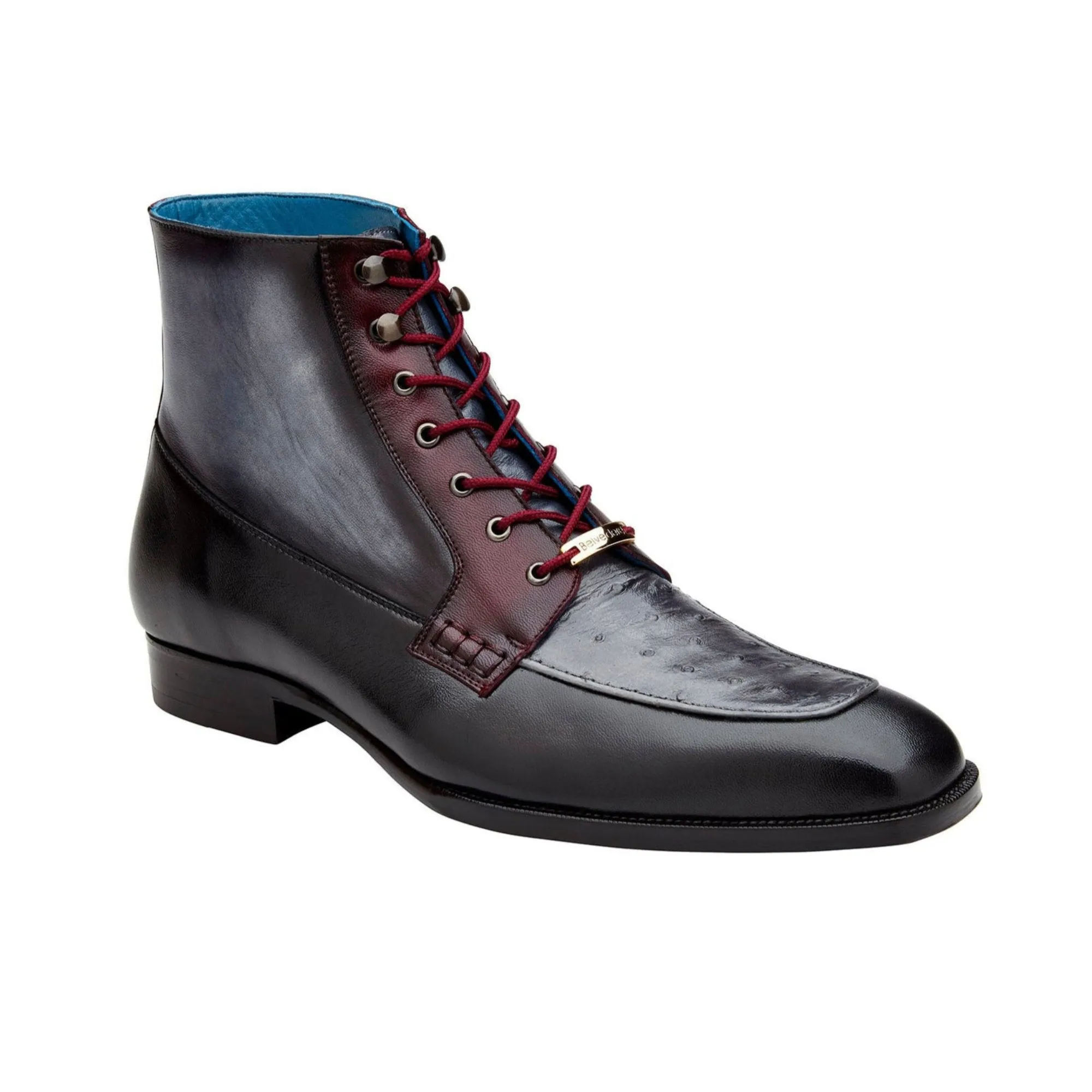 Belvedere Greco in Black / Gray / Burgundy Ostrich and Leather Boots