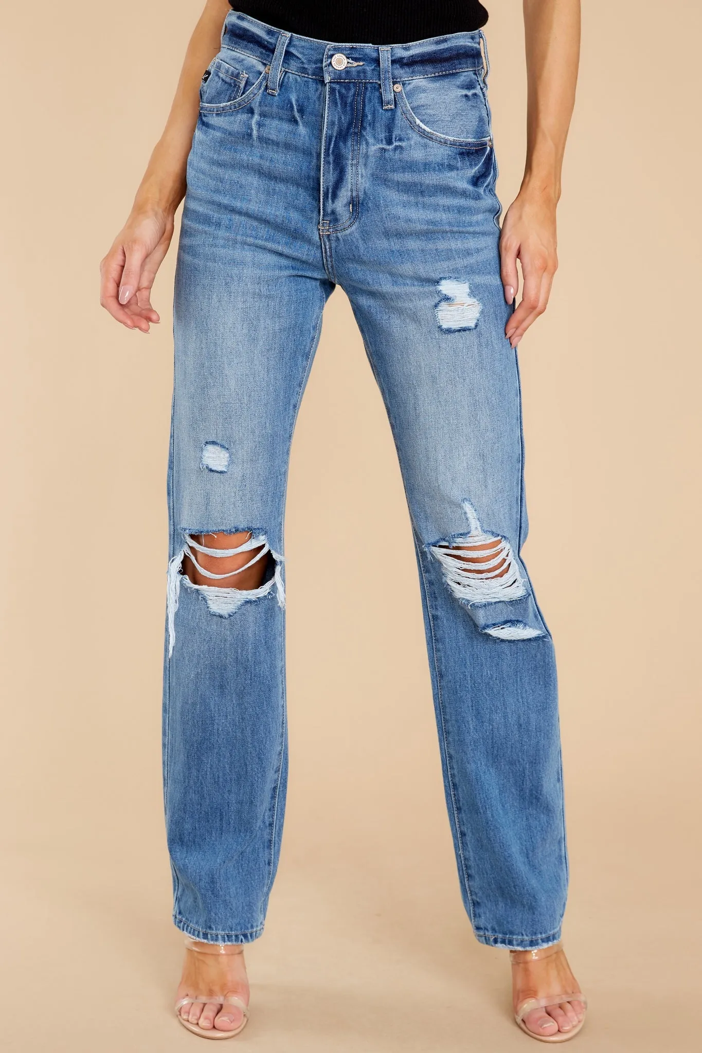 Blaze The Trail Medium Wash Distressed Straight Jeans