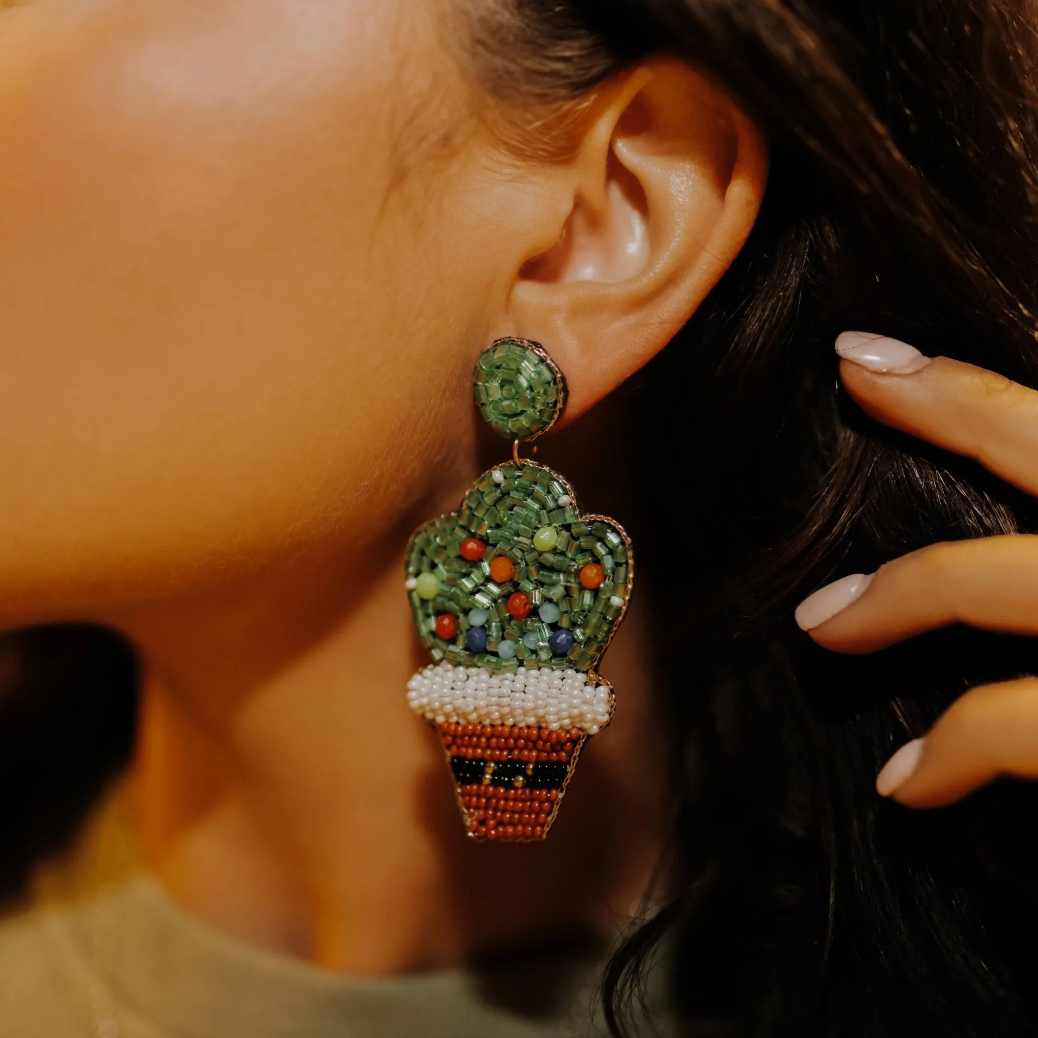 Cactus Christmas Beaded Earrings