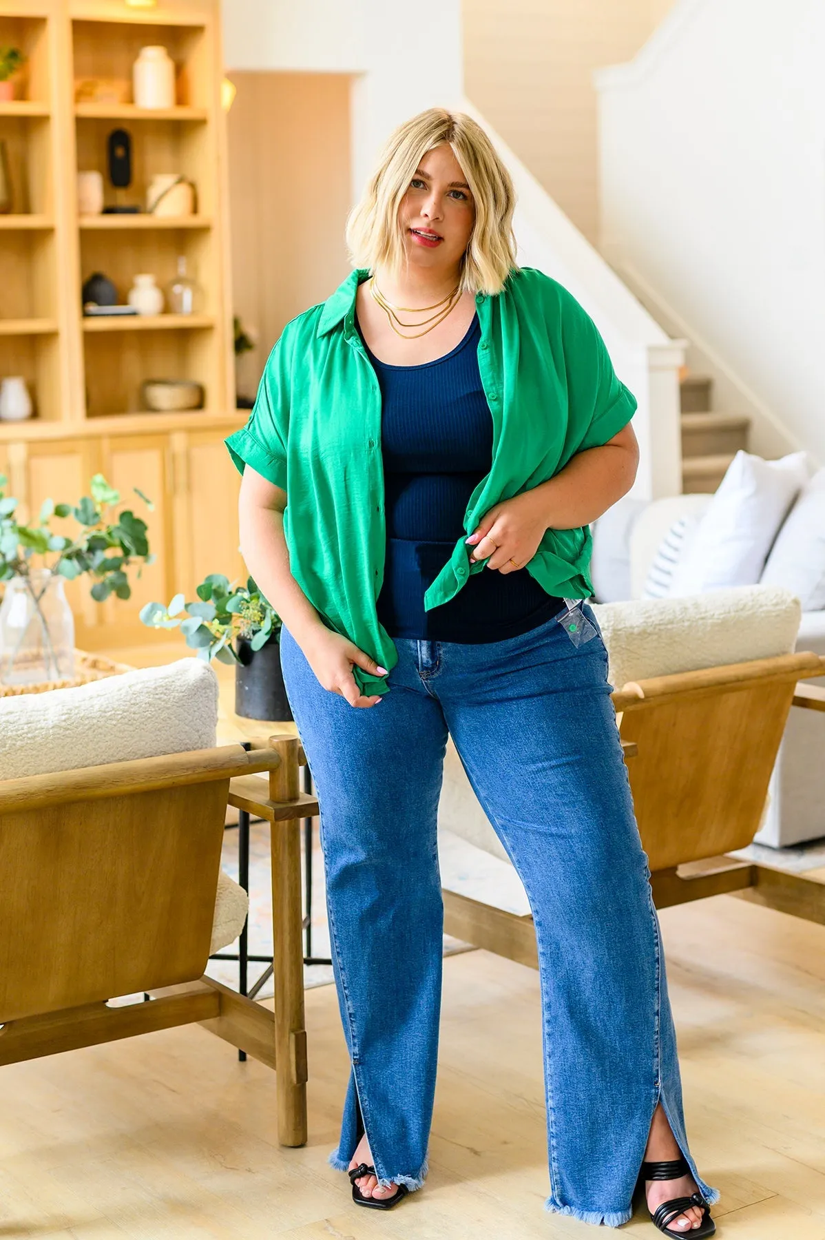 Caitlin High Rise Split Hem Straight Jeans by Risen