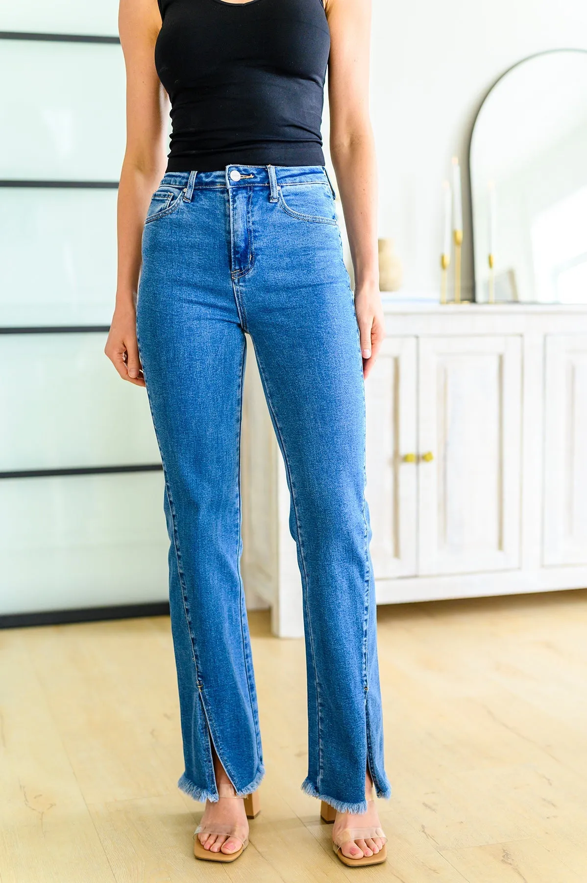 Caitlin High Rise Split Hem Straight Jeans by Risen