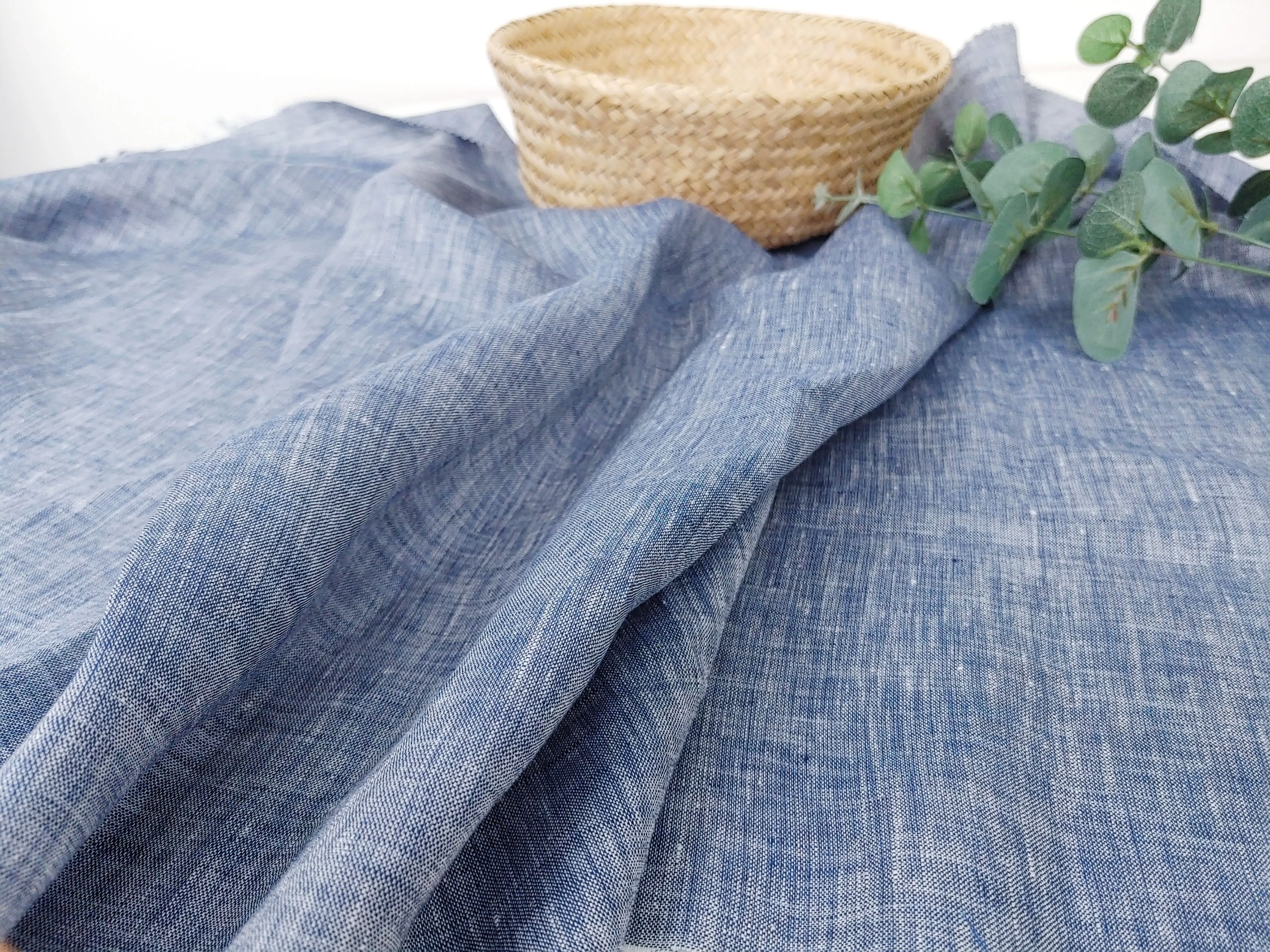 Classic Chambray Blue Linen – Lightweight, Soft, 100% Linen Fabric