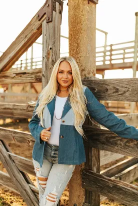 Color Block Denim Button Blazer