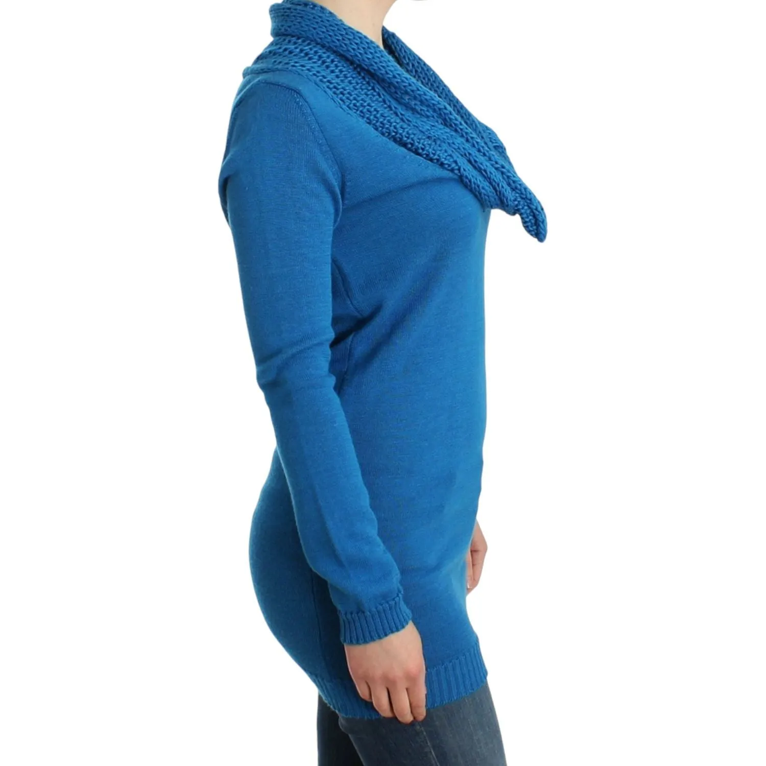 Costume National Chic Blue Scoop Neck Knit Sweater