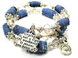 Crying Is Not Sign Of Weakness It Means You Have A Heart Blue Jean Beaded Wrap Bracelet