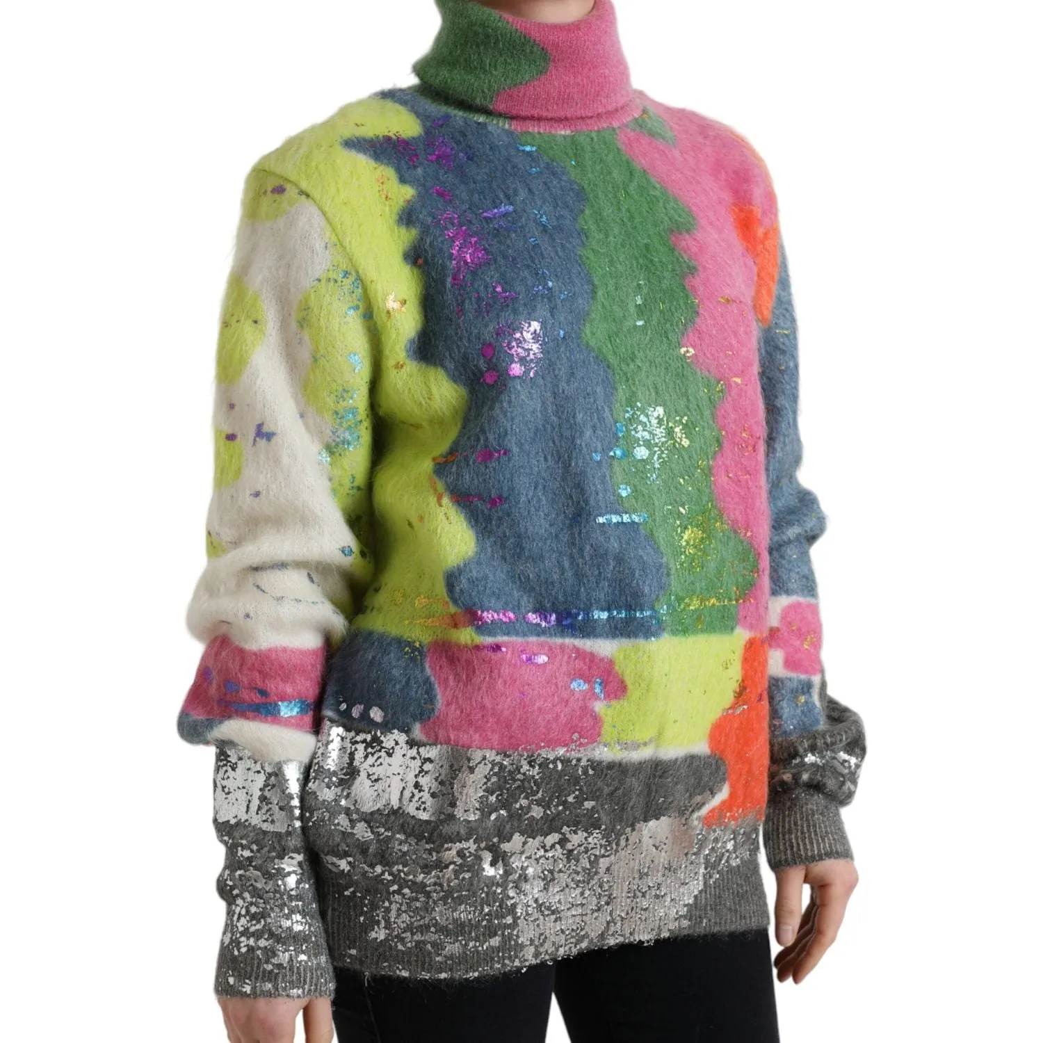 Dolce & Gabbana Multicolor Mohair Stripe Turtleneck Sweater