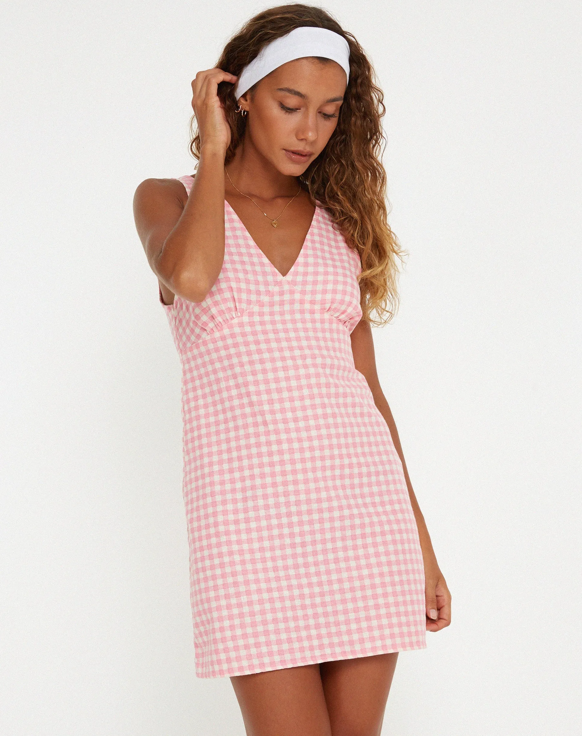 Eluned Mini Dress in Gingham Pink