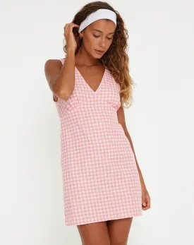 Eluned Mini Dress in Gingham Pink