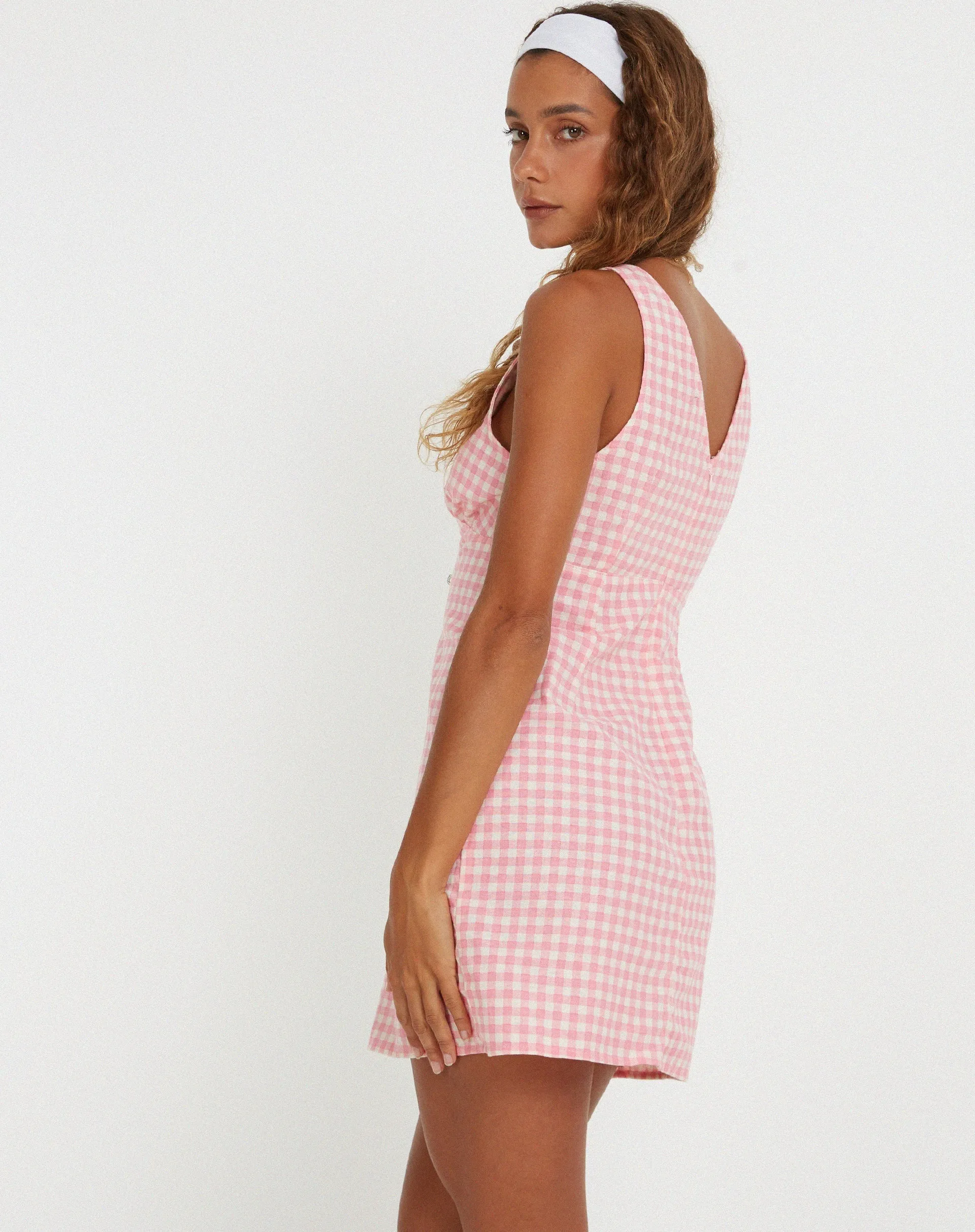 Eluned Mini Dress in Gingham Pink