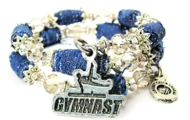 Gymnast On Pommel Horse Blue Jean Beaded Wrap Bracelet