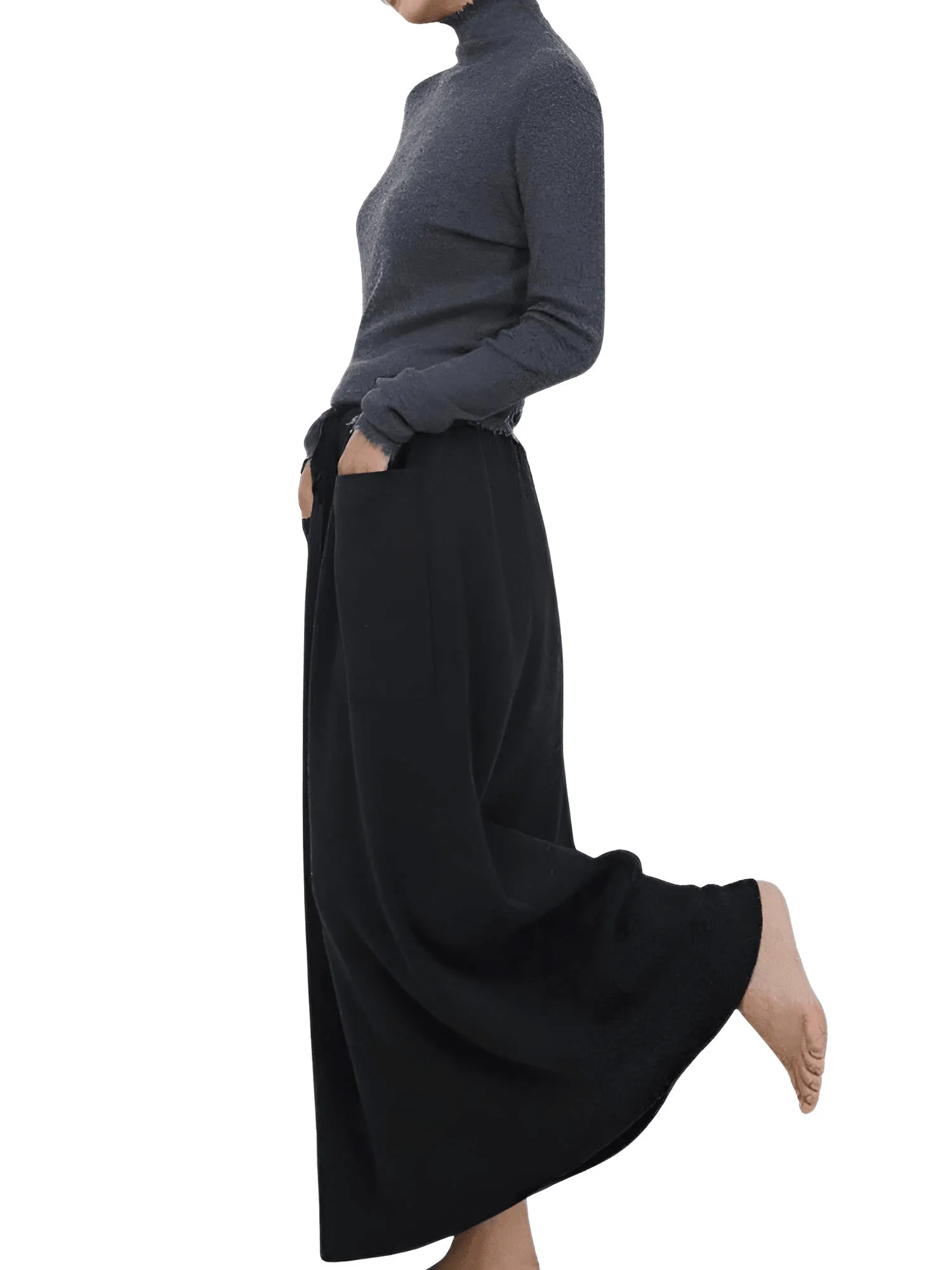 High Waist Cashmere Wool Long Skirt With Pockets