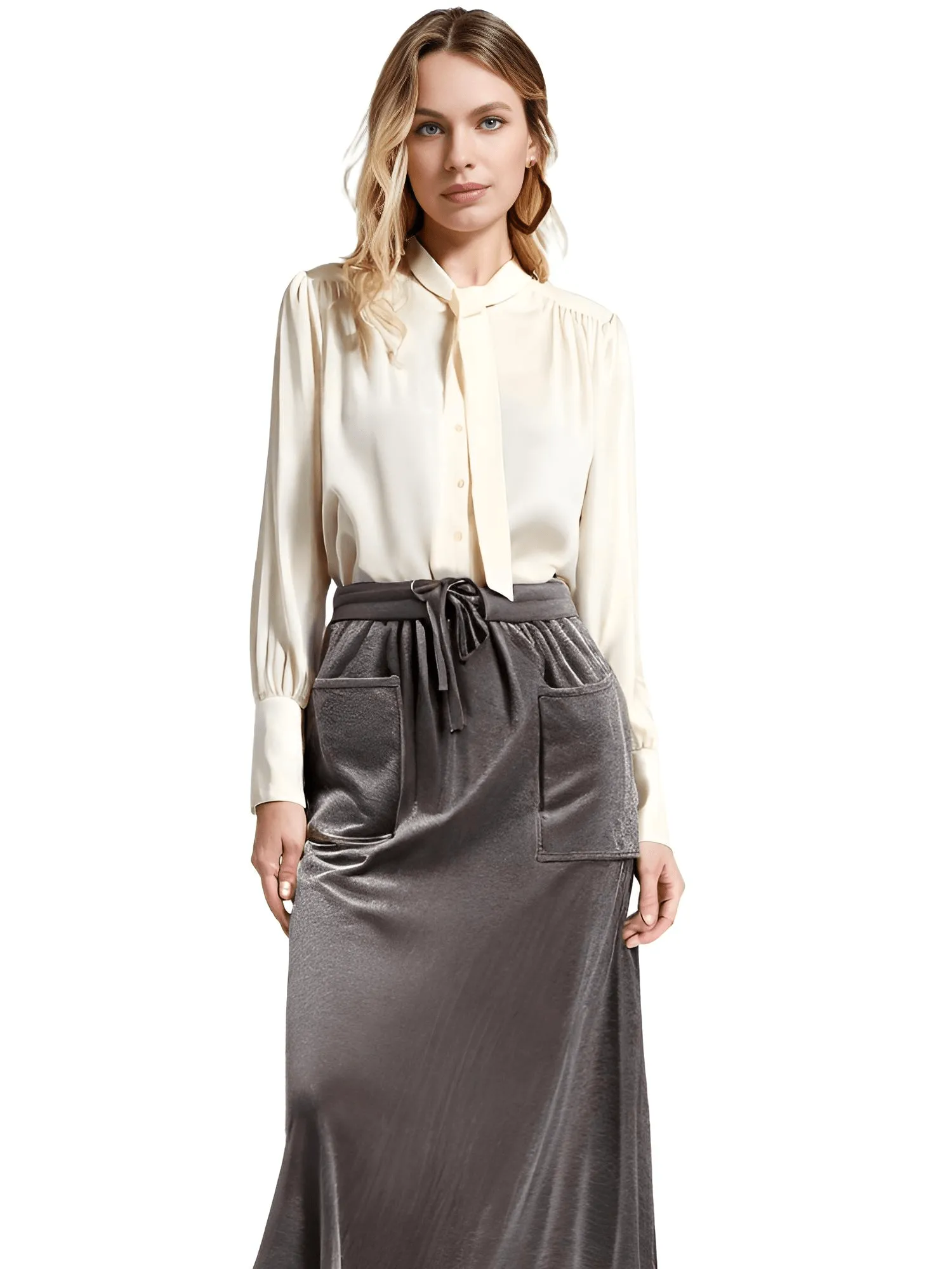 High Waist Cashmere Wool Long Skirt With Pockets