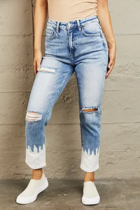 High Waisted Distressed Painted Cropped Skinny Jeans