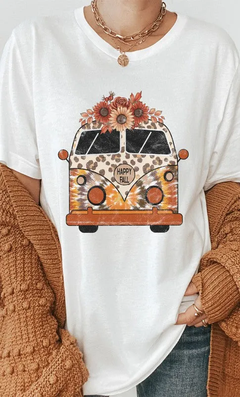 *Leopard Floral Fall VW Bus Graphic Tee