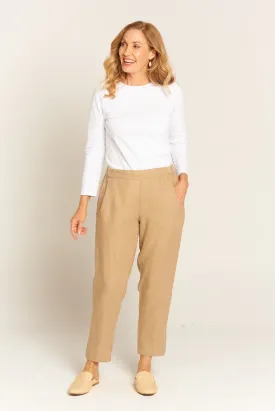 Linen Flat Front Tapered Pant Camel