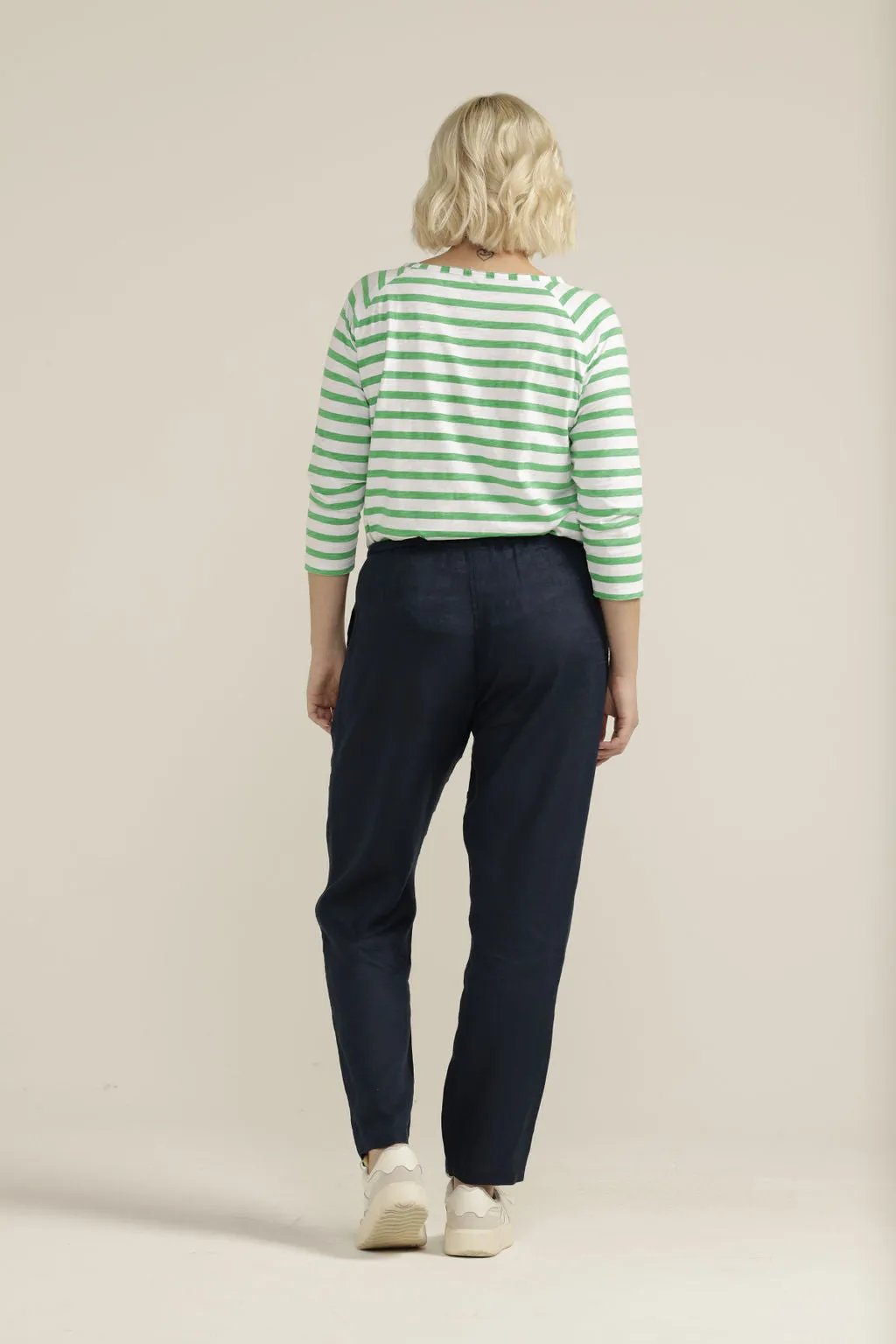 Linen Straight Leg Drawcord Pant Navy