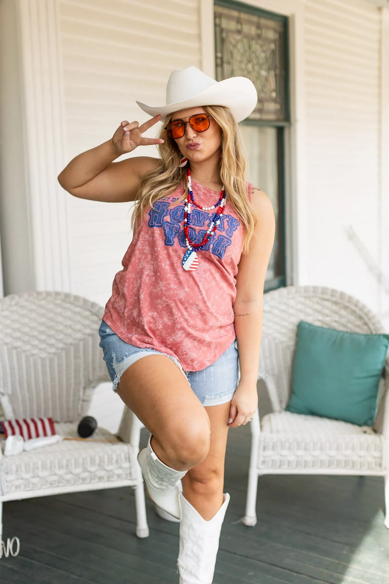 'Meet Me at the Honky Tonk' on Pink Acid Wash Tank