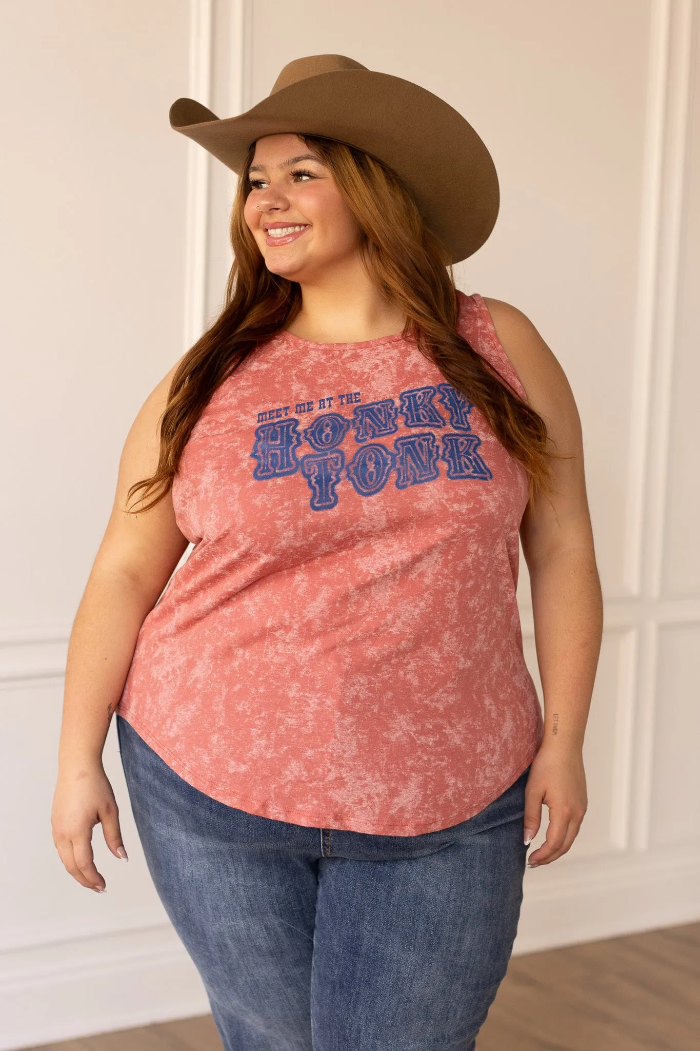 'Meet Me at the Honky Tonk' on Pink Acid Wash Tank