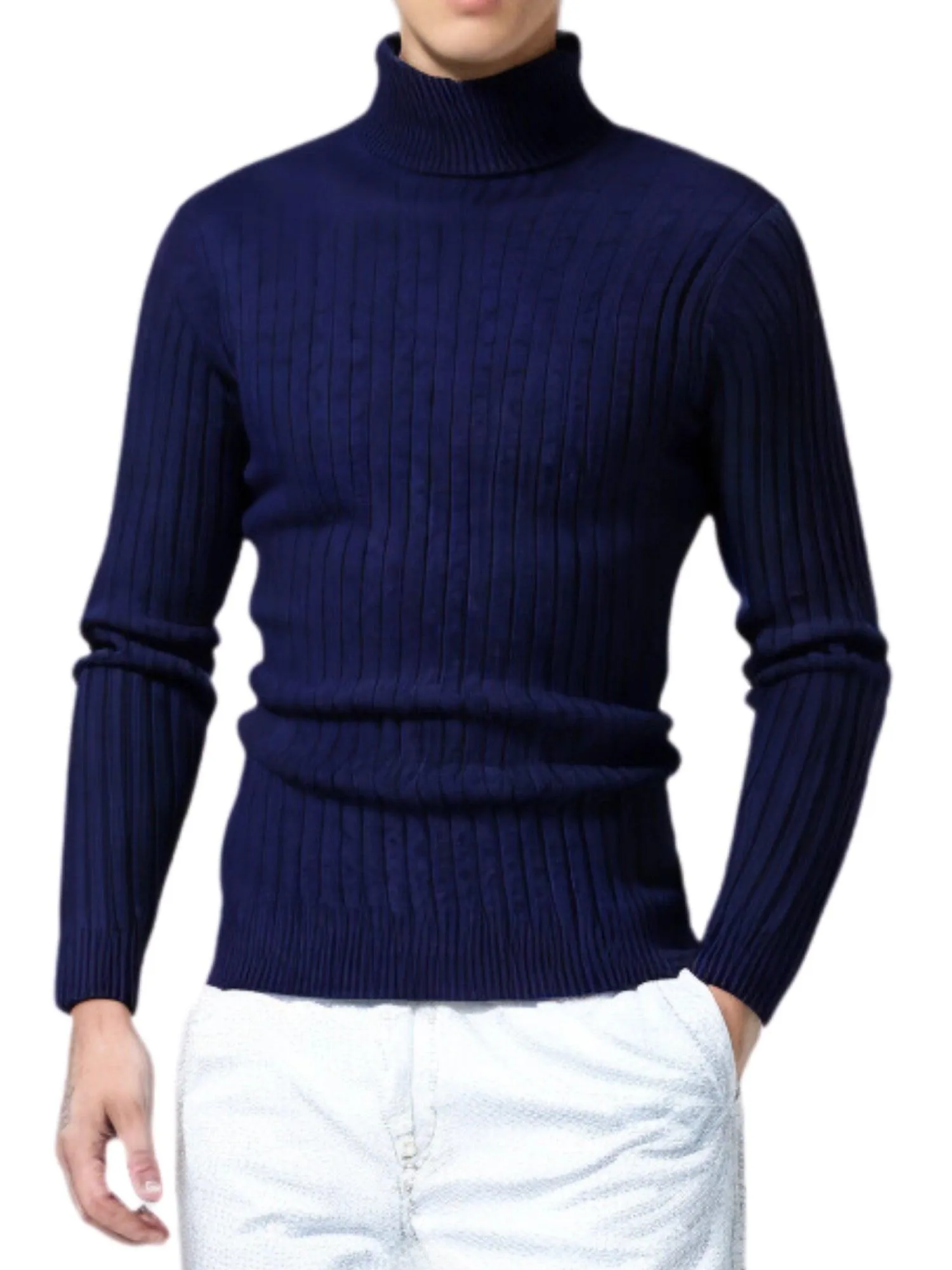 Men's Turtleneck Sweaters Solid Color Slim Fit Fashionable Pullover Mens Winter Outdoor Tops