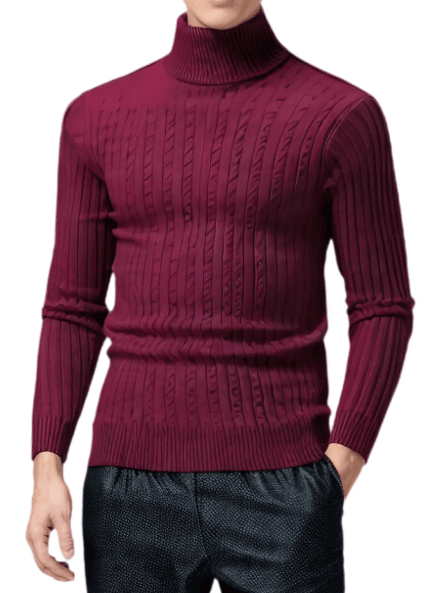 Men's Turtleneck Sweaters Solid Color Slim Fit Fashionable Pullover Mens Winter Outdoor Tops