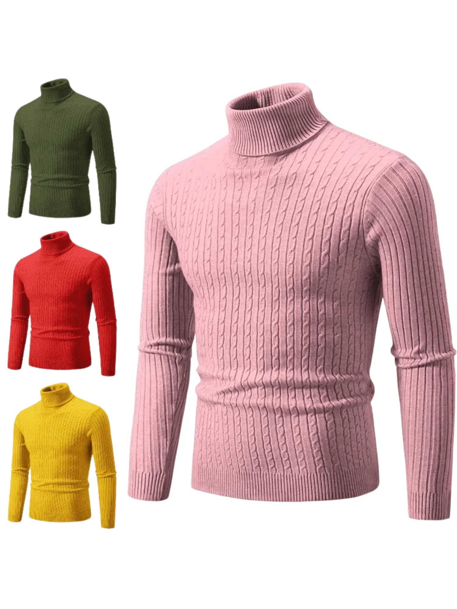 Men's Turtleneck Sweaters Solid Color Slim Fit Fashionable Pullover Mens Winter Outdoor Tops