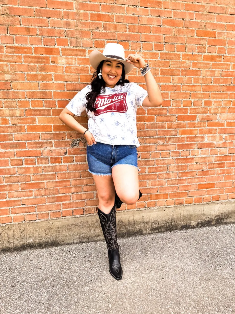 Merica on White Marble Crew Neck Tee