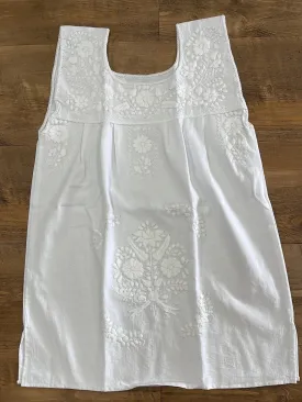 Mexican Sleeveless Dress for Girls White on White