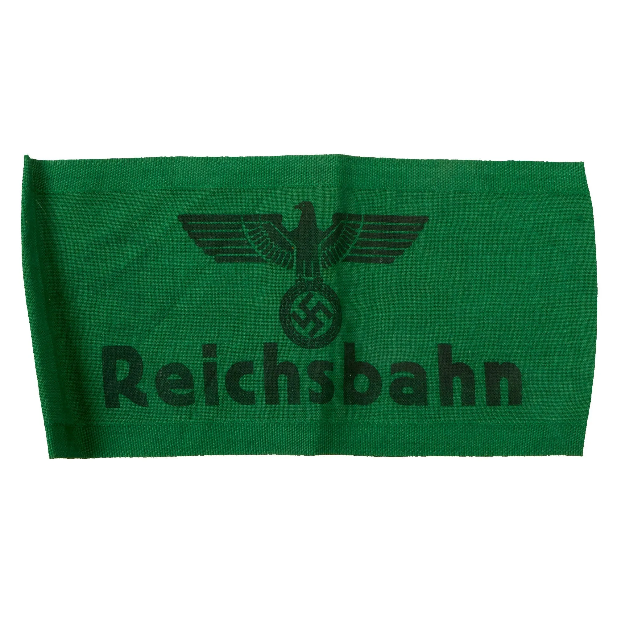 Original German WWII Printed Green Reichsbahn National Railway Armband with Faded Depot Stamp