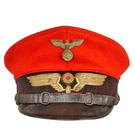 Original WWII German Deutsche Reichsbahn Railway Official’s Red-Topped Visor Cap with Winged Wheel Insignia