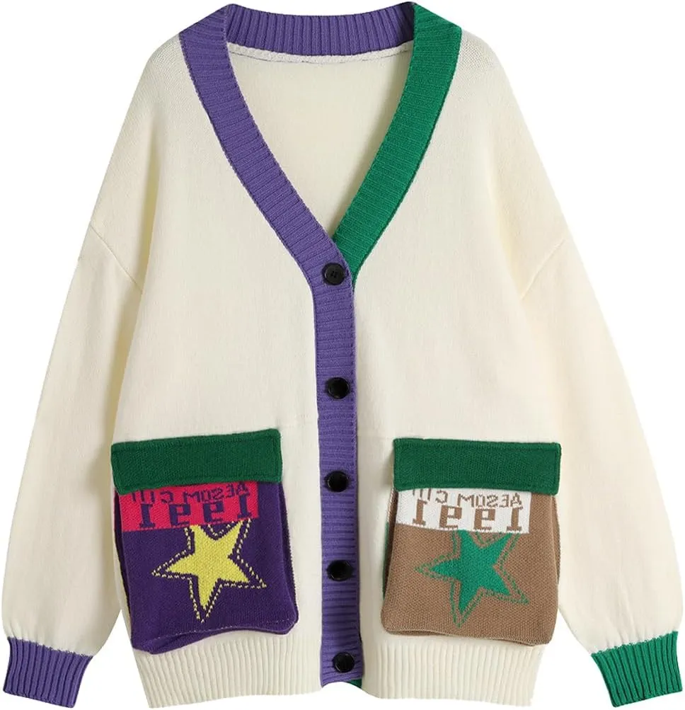 Pre Order:  Colorful Patch Pockets Knitted Sweater