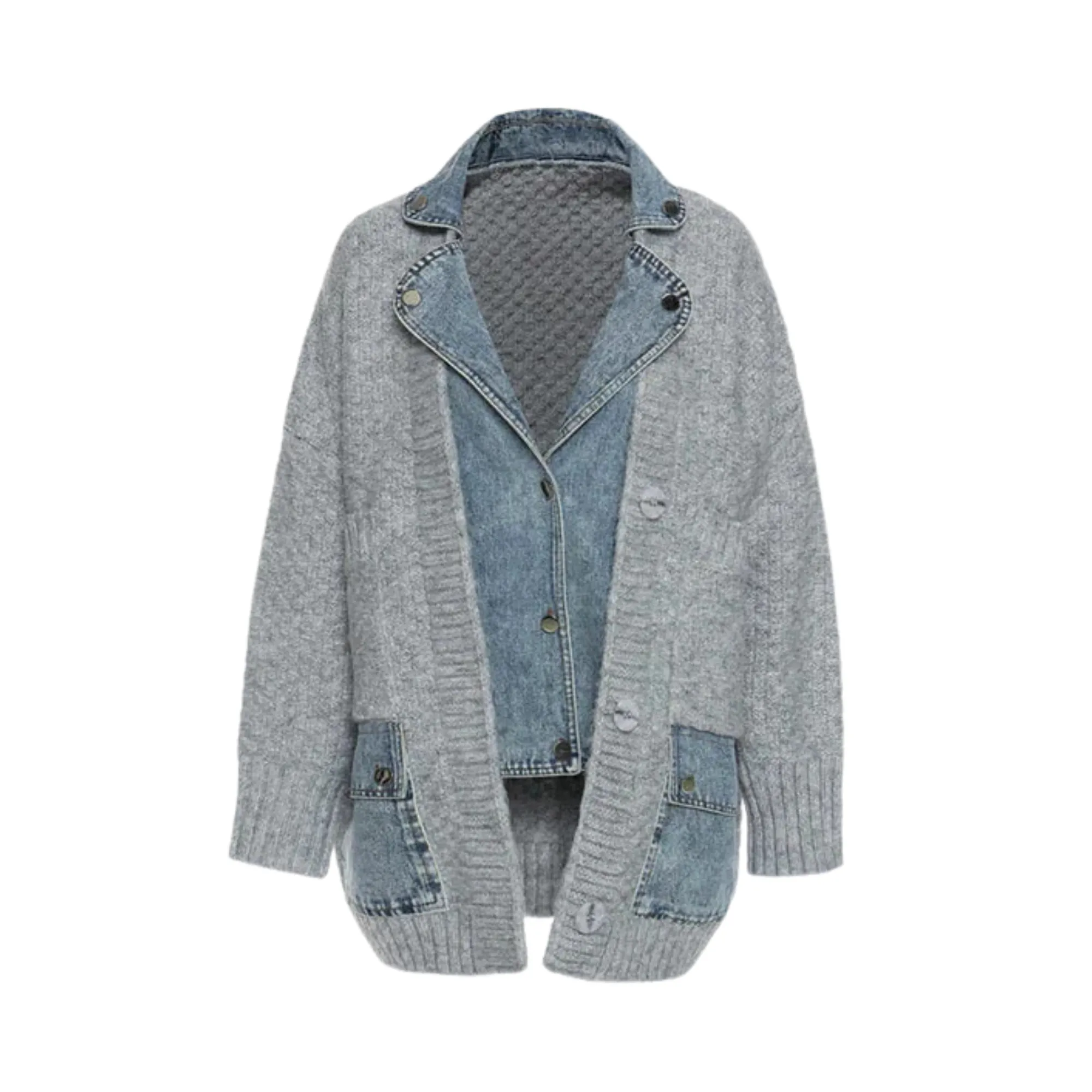 Pre Order:  Mock Two-Piece Denim Knit Jacket