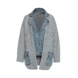 Pre Order:  Mock Two-Piece Denim Knit Jacket