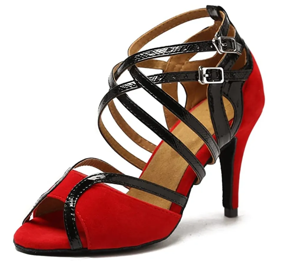 Red Dance Shoes Suede Double Strap Comfortable and Stylish