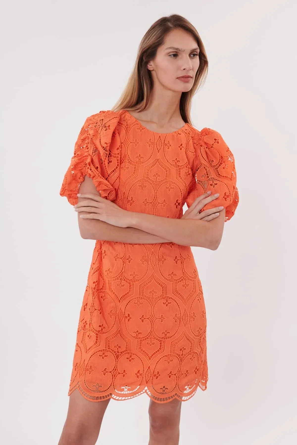 Sacramento Eyelet Dress - Tangerine