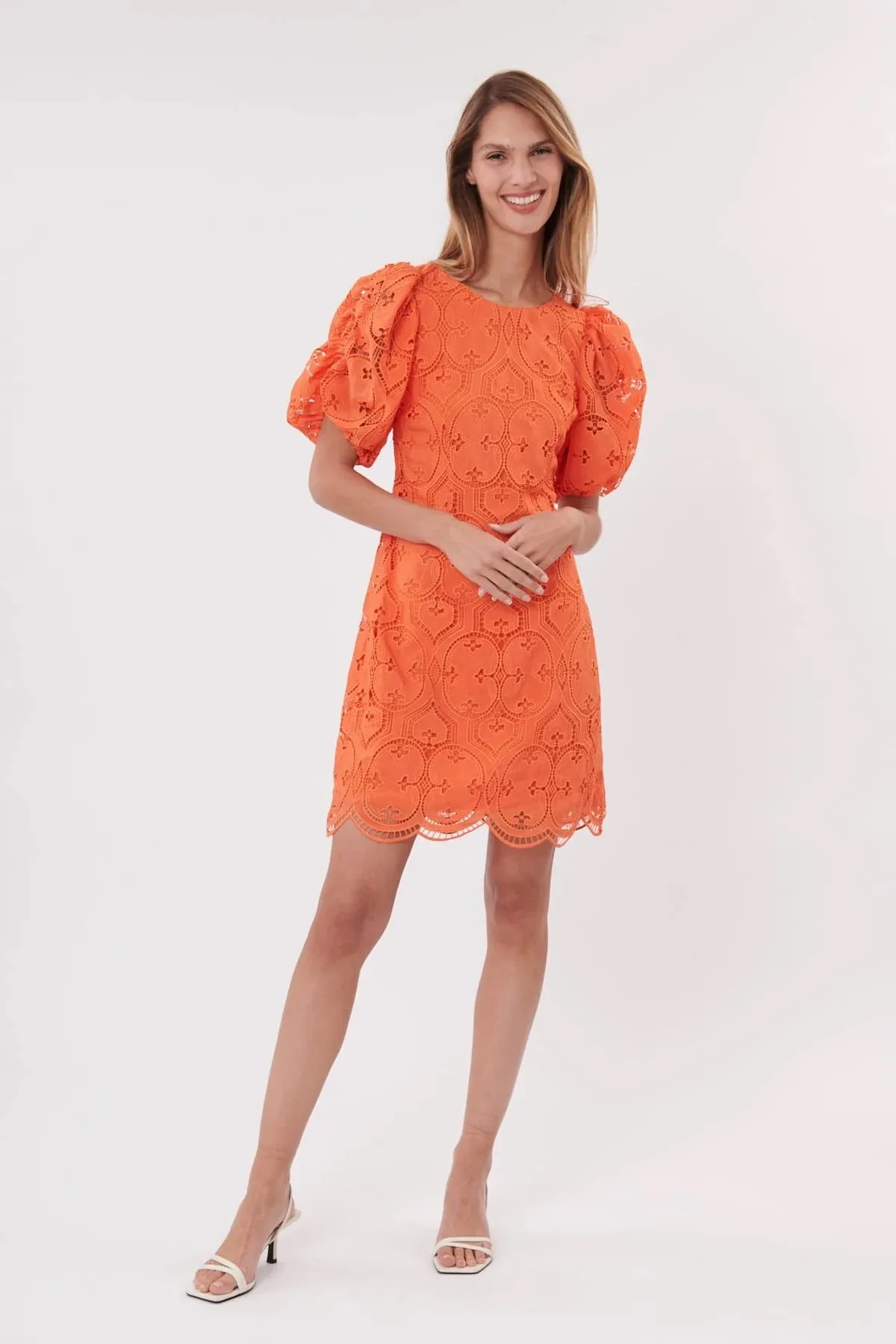 Sacramento Eyelet Dress - Tangerine