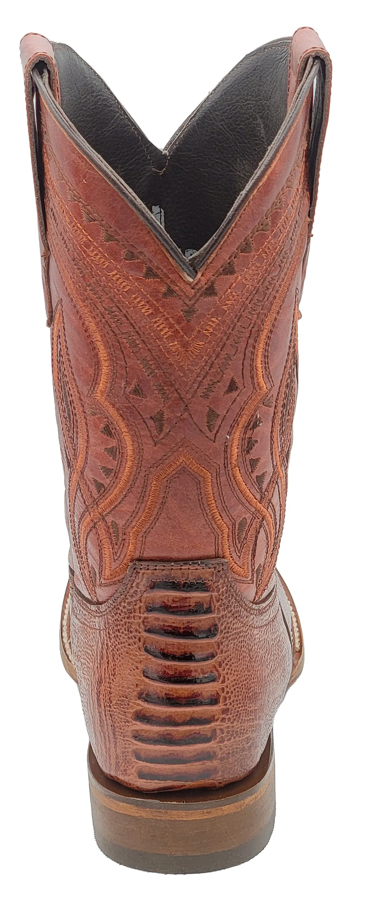 Silverton Ostrich Leg Print Leather Wide Square Toe Boots (Shedron)