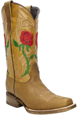 Silverton Rose All Leather Square Toe Boots (Honey)