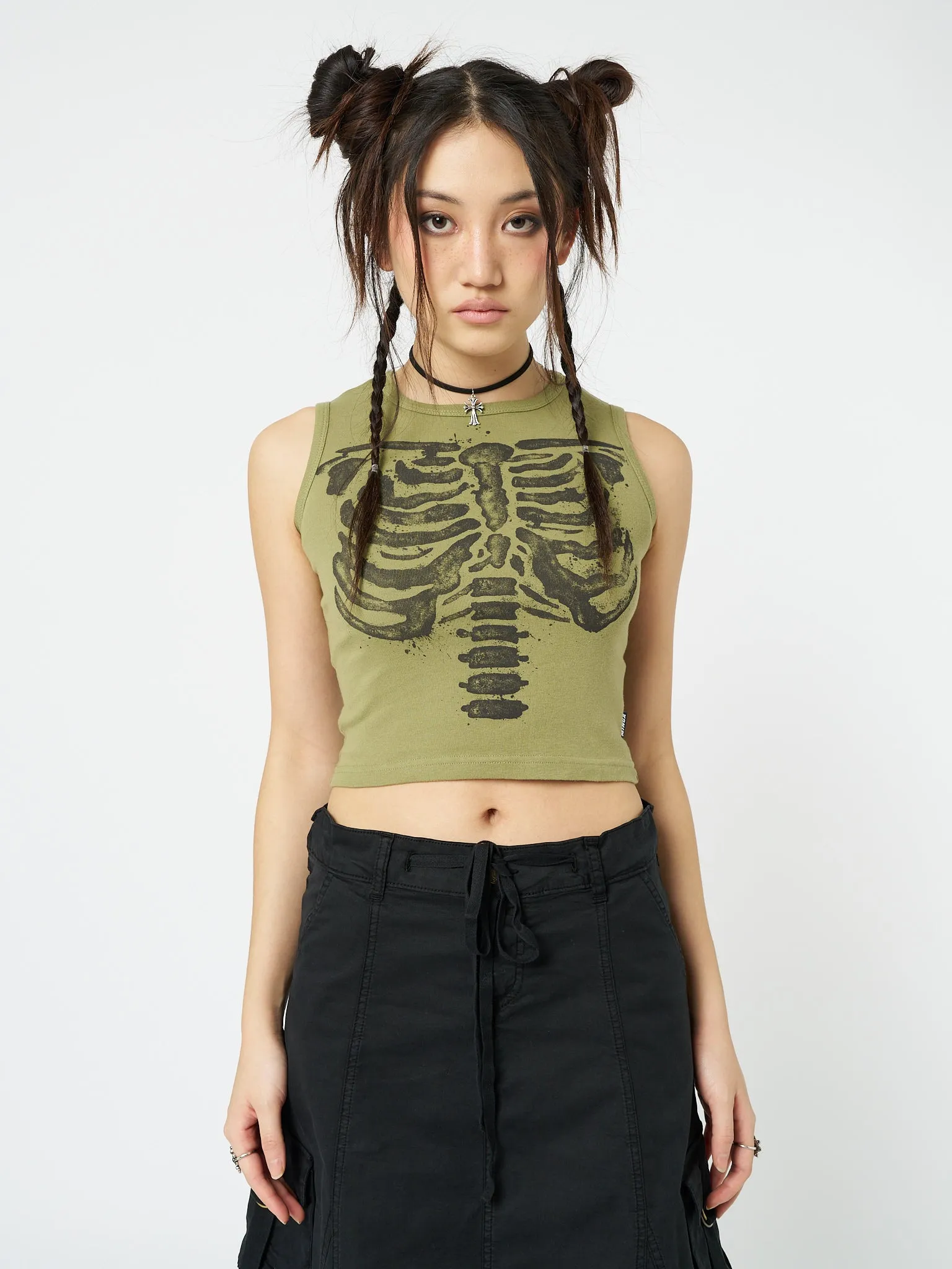 Skeleton Green Graphic Print Vest Top