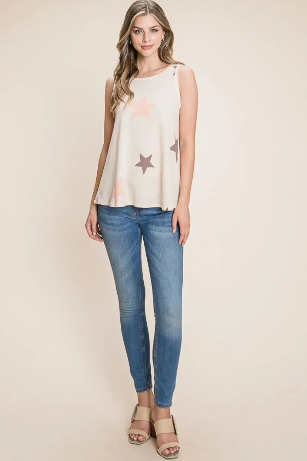 Star Print Round Neck Tank