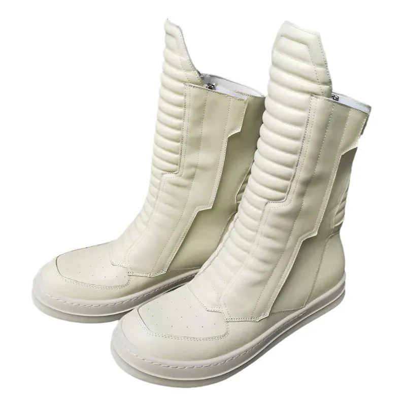 TEEK - Motorcycle Leather Luxury Mid-Calf Zip Flats Boots